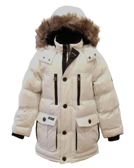 Boys Heavyweight 3/4 Parka Puffer Jacket with Removable Hood