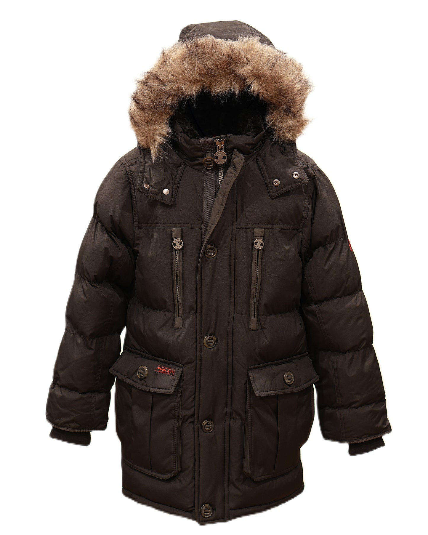 Boys Heavyweight 3/4 Parka Puffer Jacket with Removable Hood