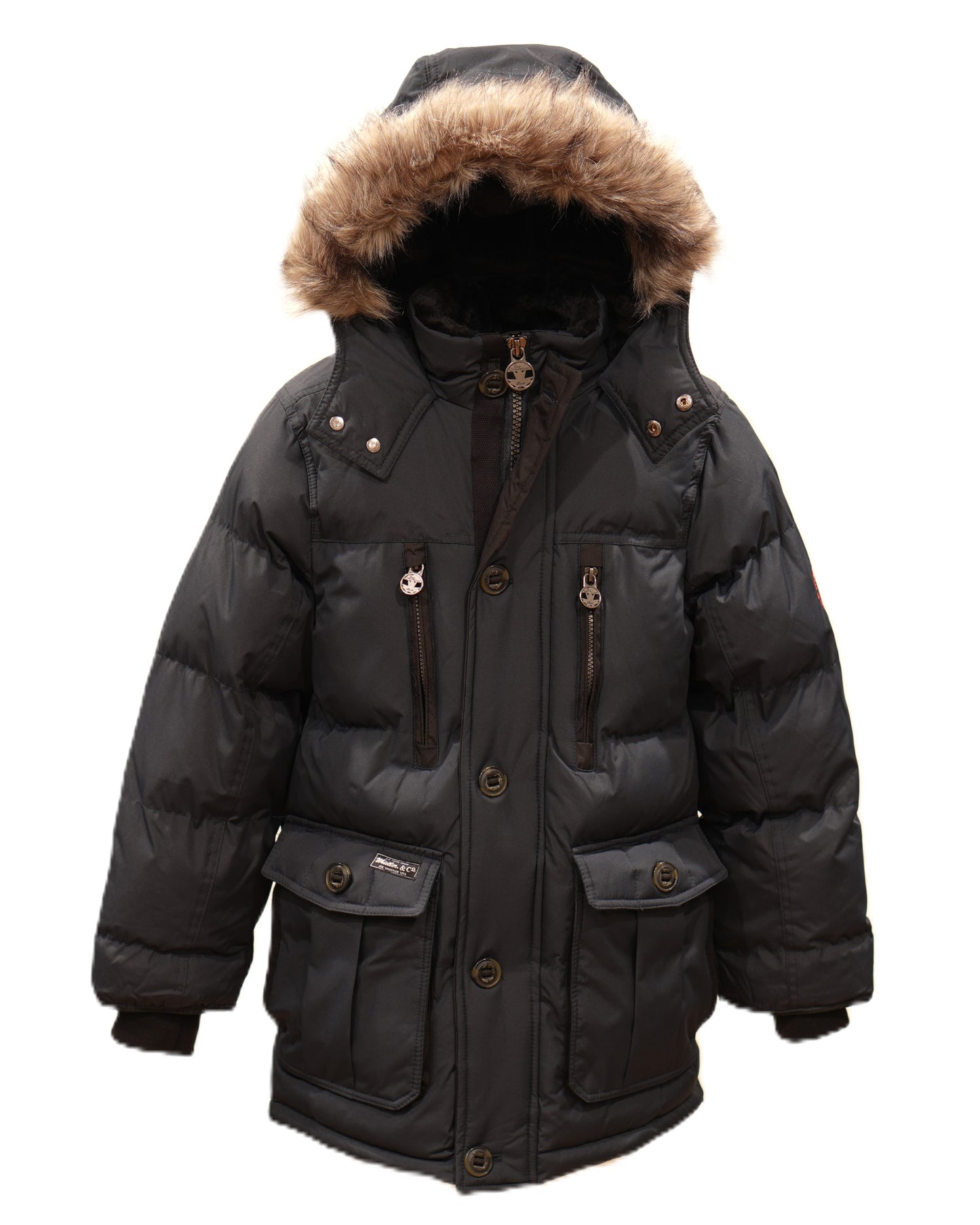 Boys Heavyweight 3/4 Parka Puffer Jacket with Removable Hood