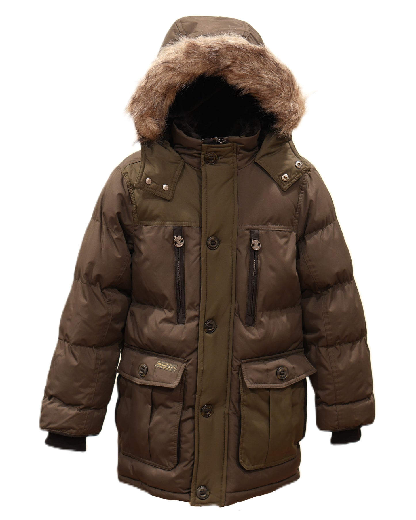 Boys Heavyweight 3/4 Parka Puffer Jacket with Removable Hood