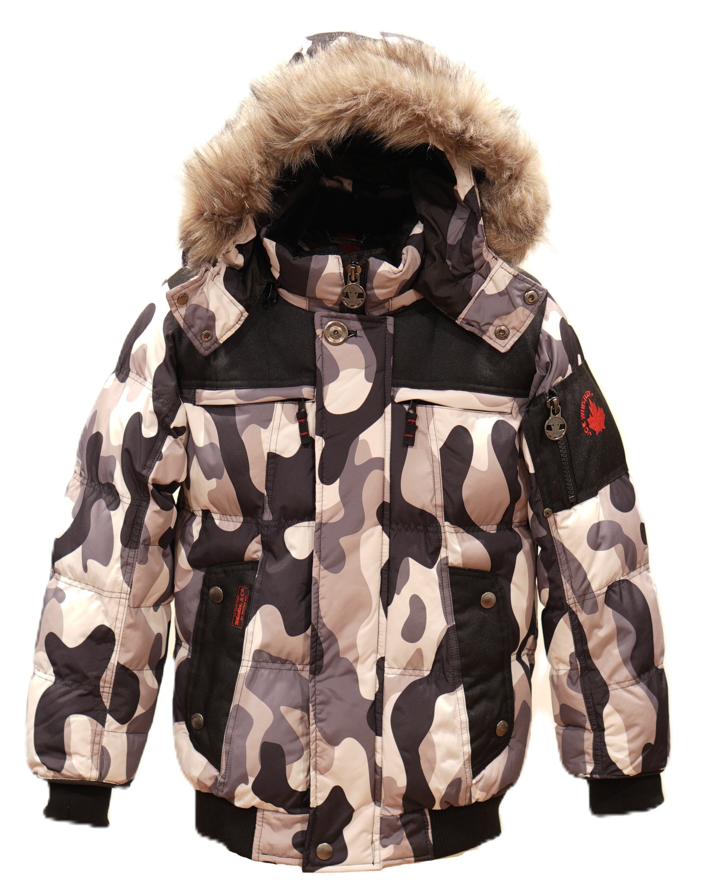 Boys Heavy Mix-Media Bubble Winter Jacket with Zip-off Hood and Removable Faux Fur