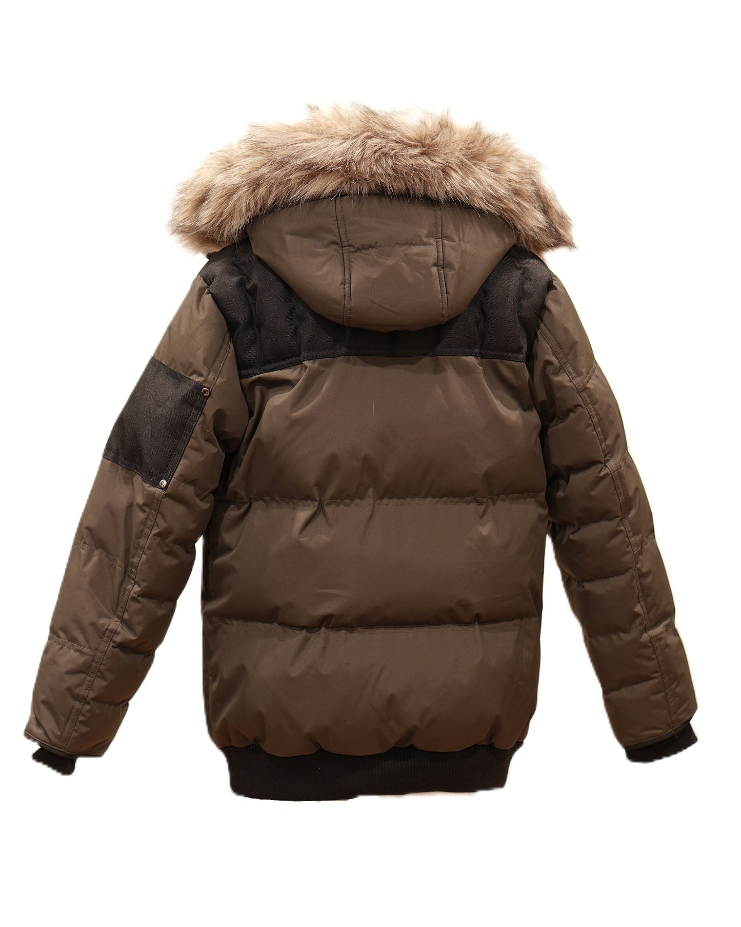 Boys Heavy Mix-Media Bubble Winter Jacket with Zip-off Hood and Removable Faux Fur