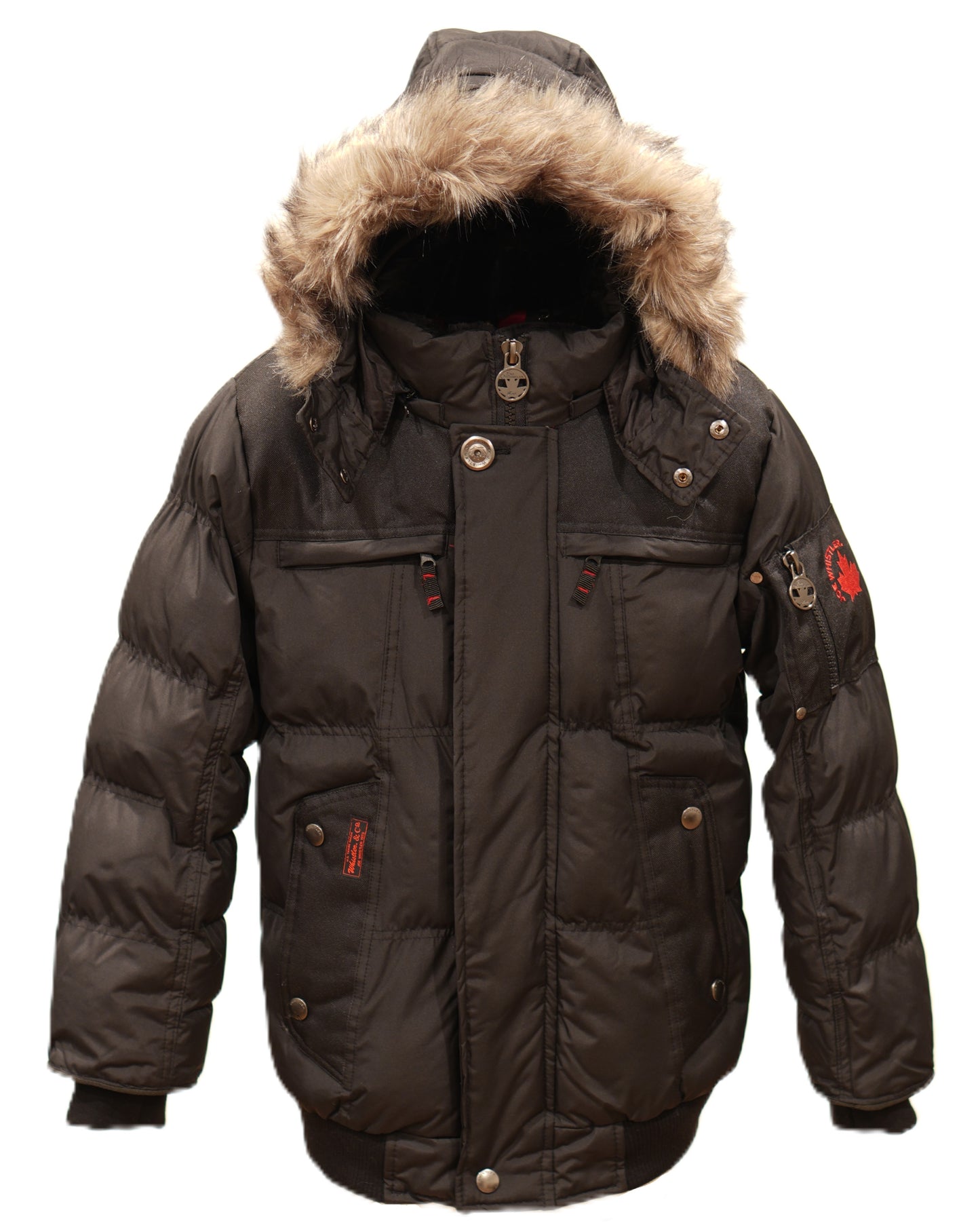 Boys Heavy Mix-Media Bubble Winter Jacket with Zip-off Hood and Removable Faux Fur