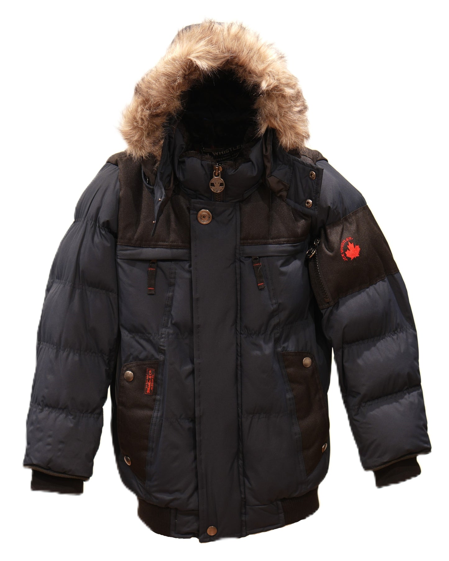 Boys Heavy Mix-Media Bubble Winter Jacket with Zip-off Hood and Removable Faux Fur