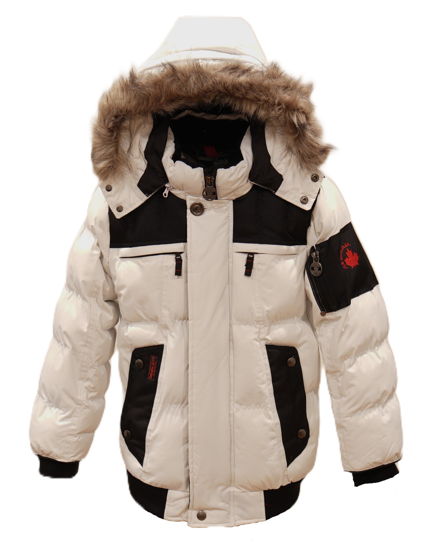 Boys Heavy Mix-Media Bubble Winter Jacket with Zip-off Hood and Removable Faux Fur