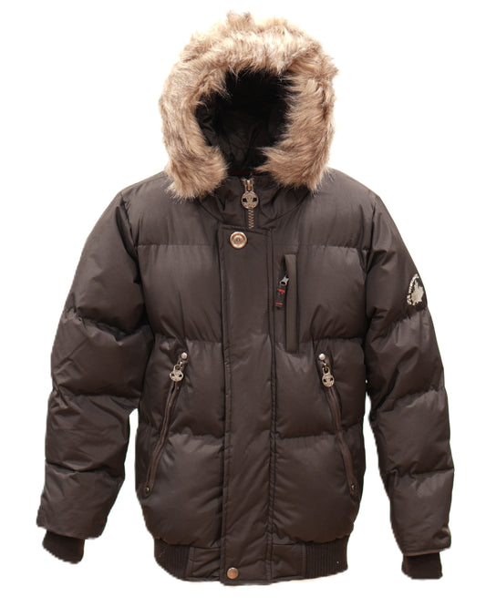 Boys Heavy Puffer Winter Jacket with Hood and Removable Faux Fur