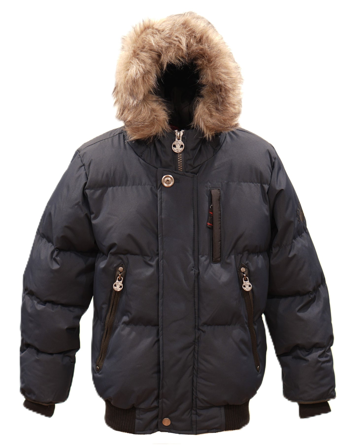 Boys Heavy Puffer Winter Jacket with Hood and Removable Faux Fur