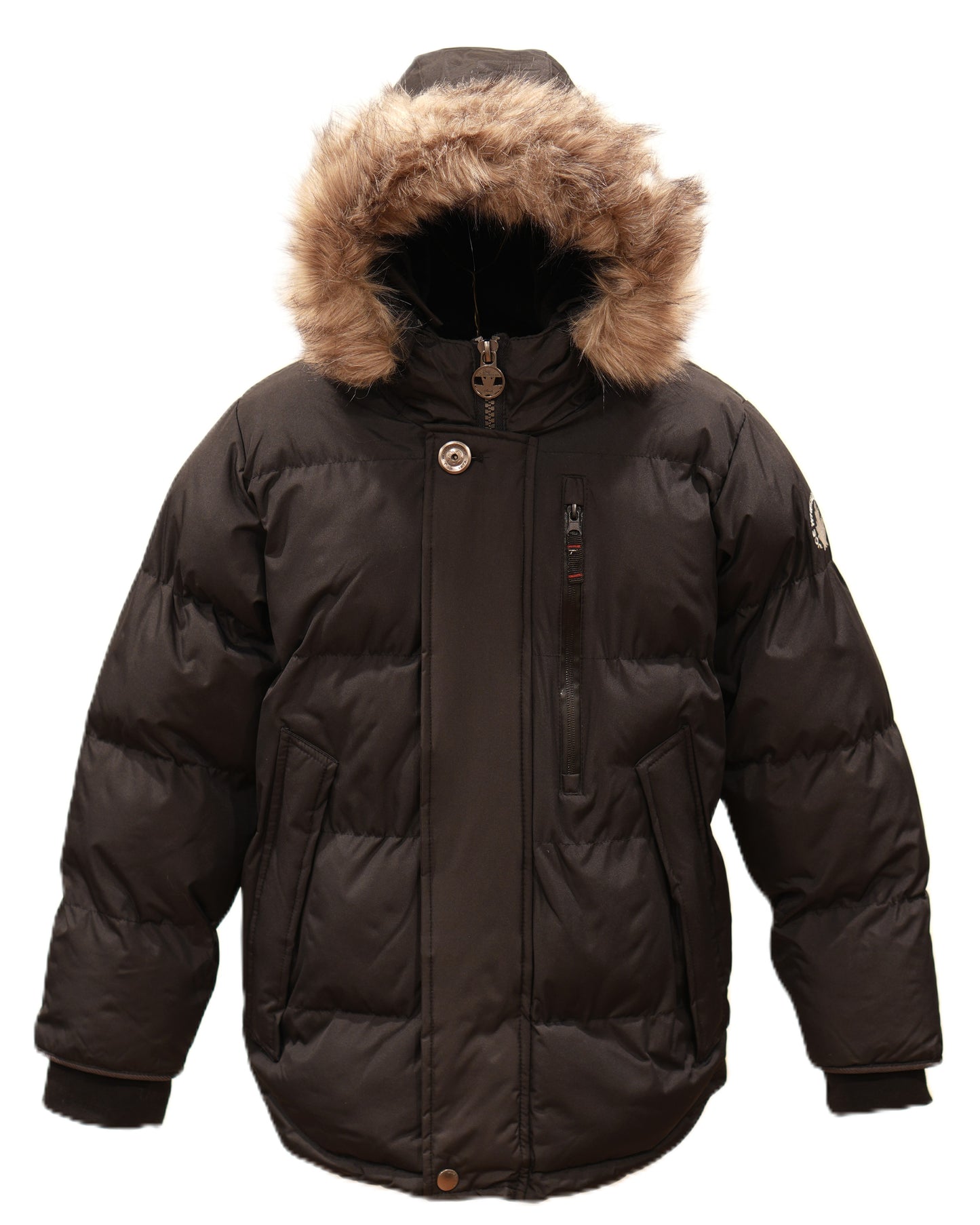 Boys Heavy Bubble Puffer Winter Mid-Length Jacket with Hood and Removable Faux Fur