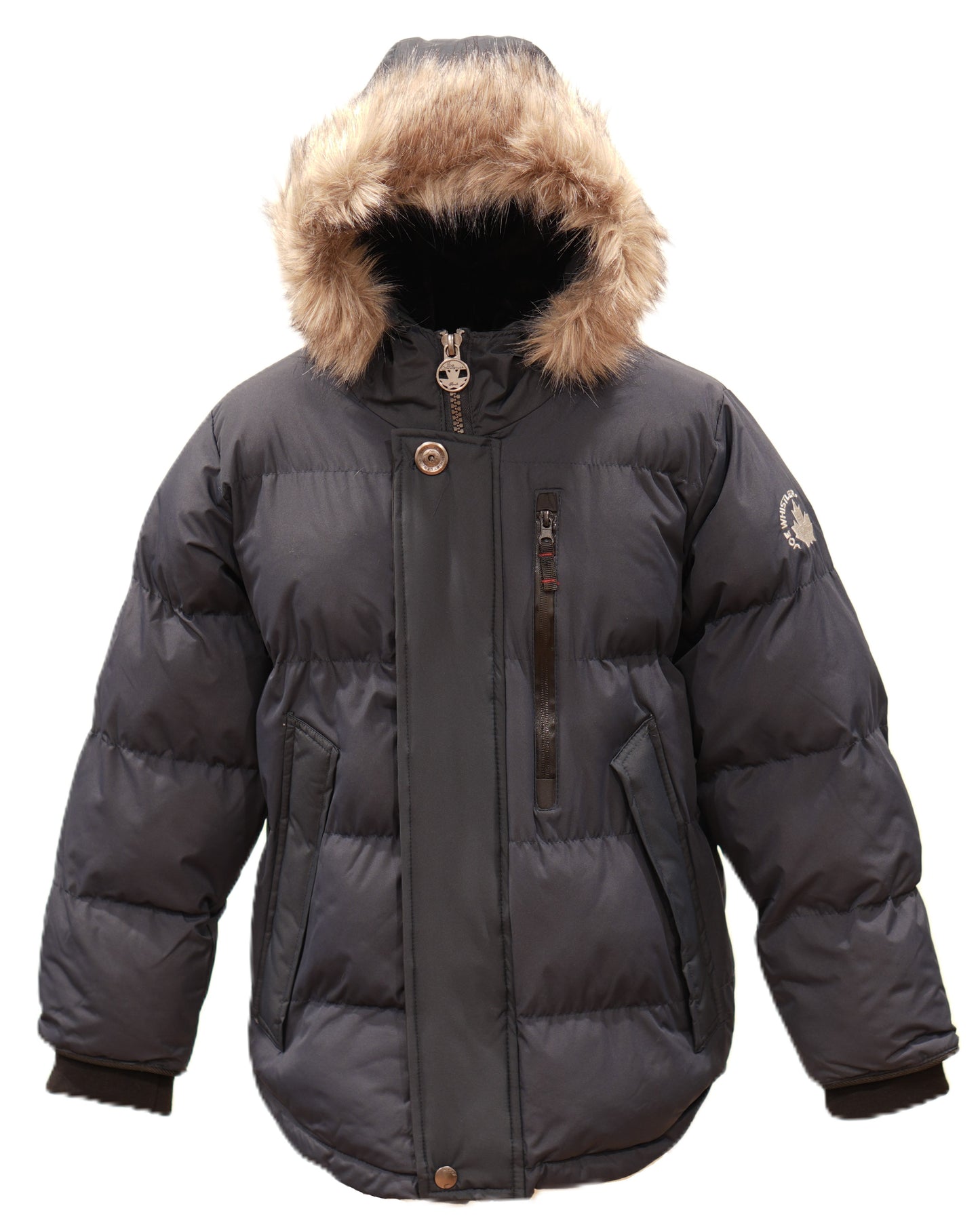 Boys Heavy Bubble Puffer Winter Mid-Length Jacket with Hood and Removable Faux Fur